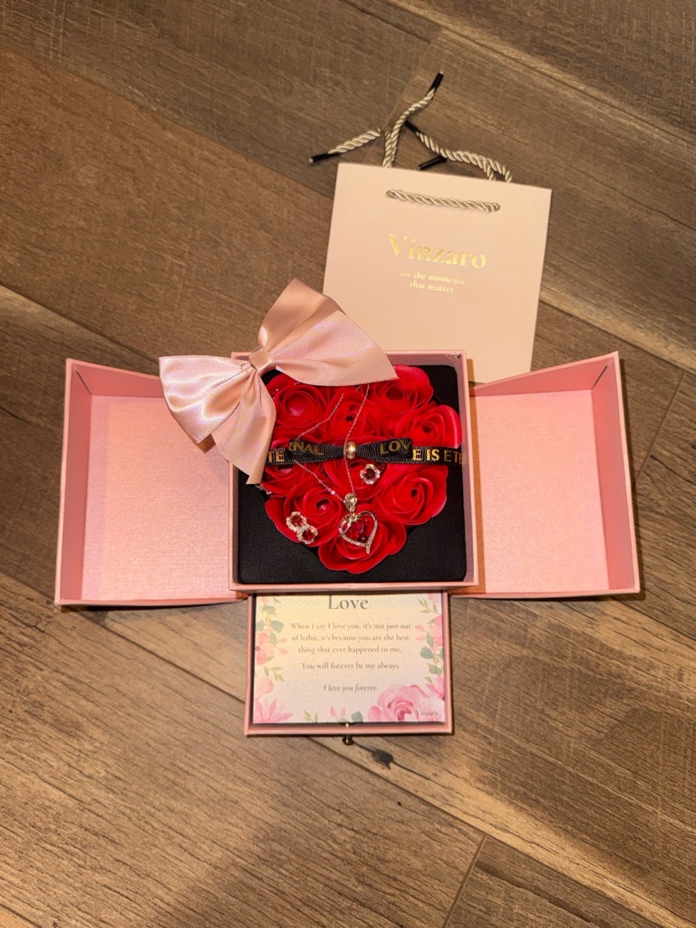 Crystal Jewelry Gift Set w/ Rose Box • Adjustable Ring • Necklace & Earrings